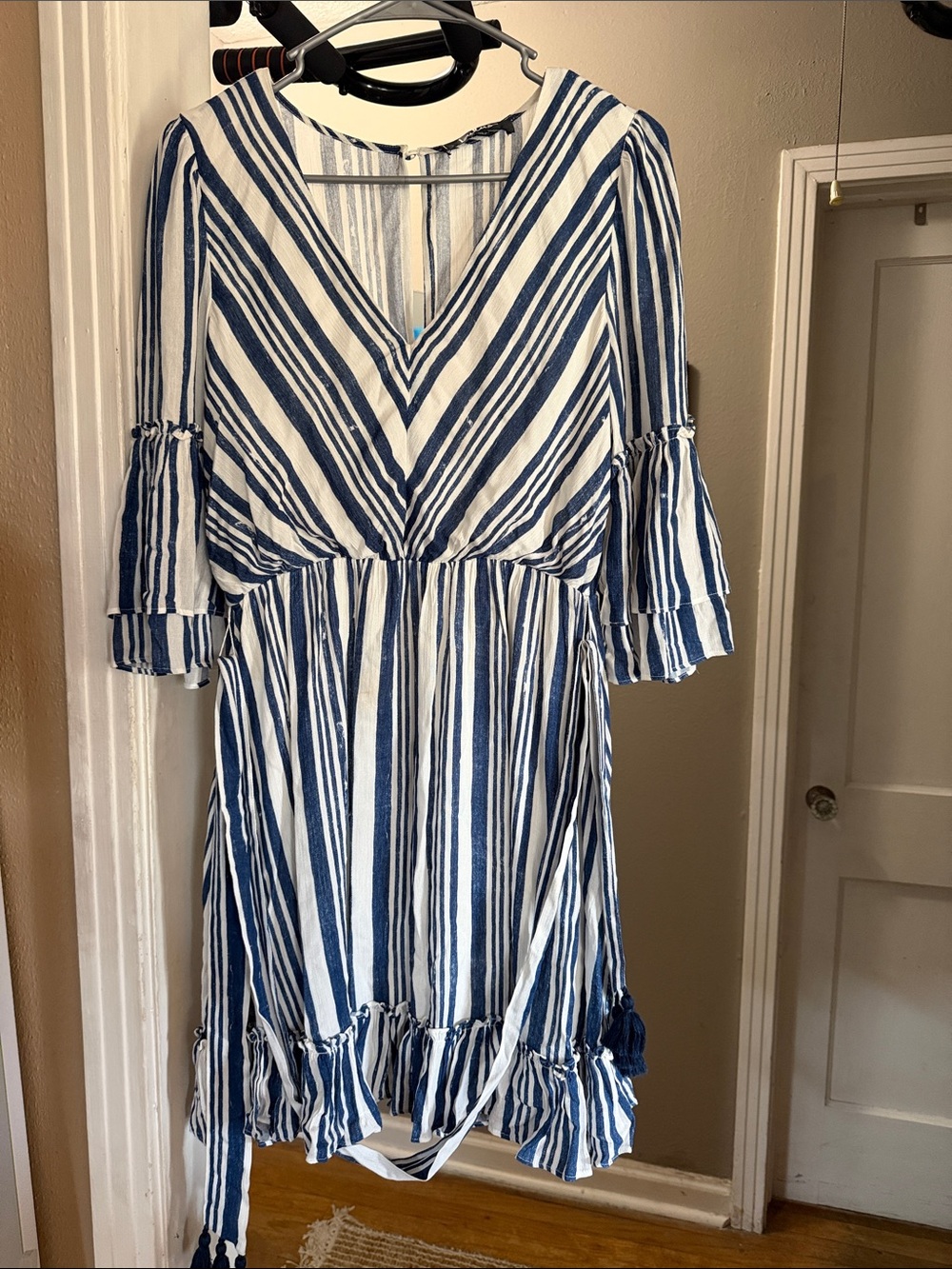 Lulu's Blue & White Striped V-Neck Midi Dress